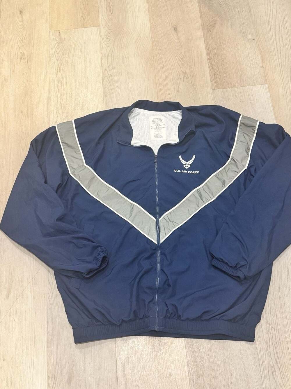 US Air Force PTU Jacket Medium Long Blue Reflective Full Zip Windbreaker